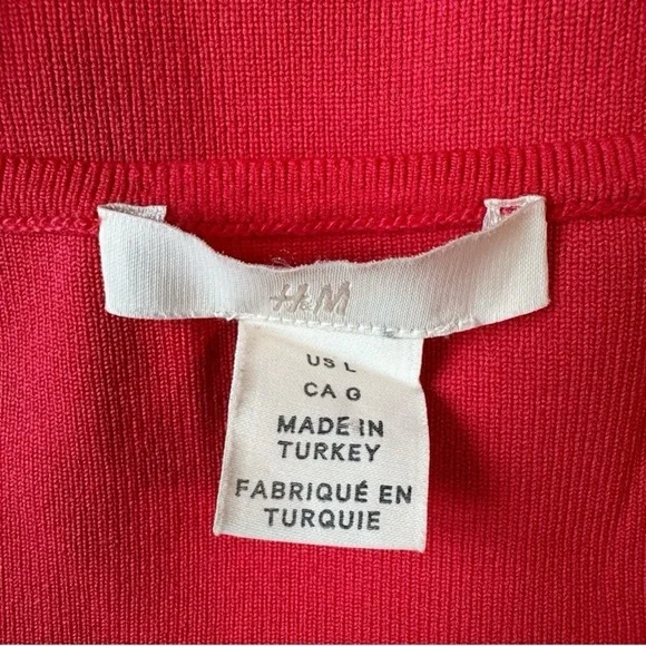 H&M Women Red Ribbed Cross Back Crop Top LARGE Preppy Bodycon Contemporary - Picture 7 of 8